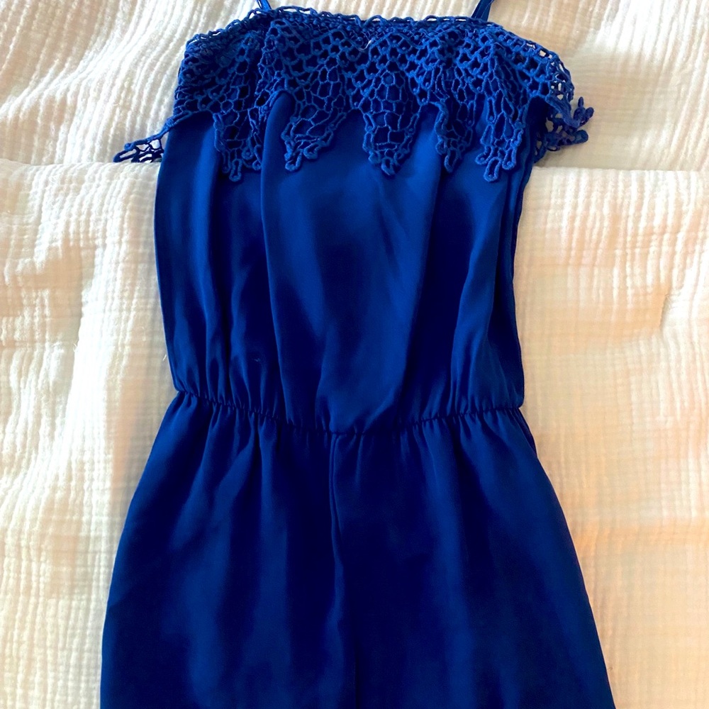 Girl’s Vintage Havana poly shorts romper in blue